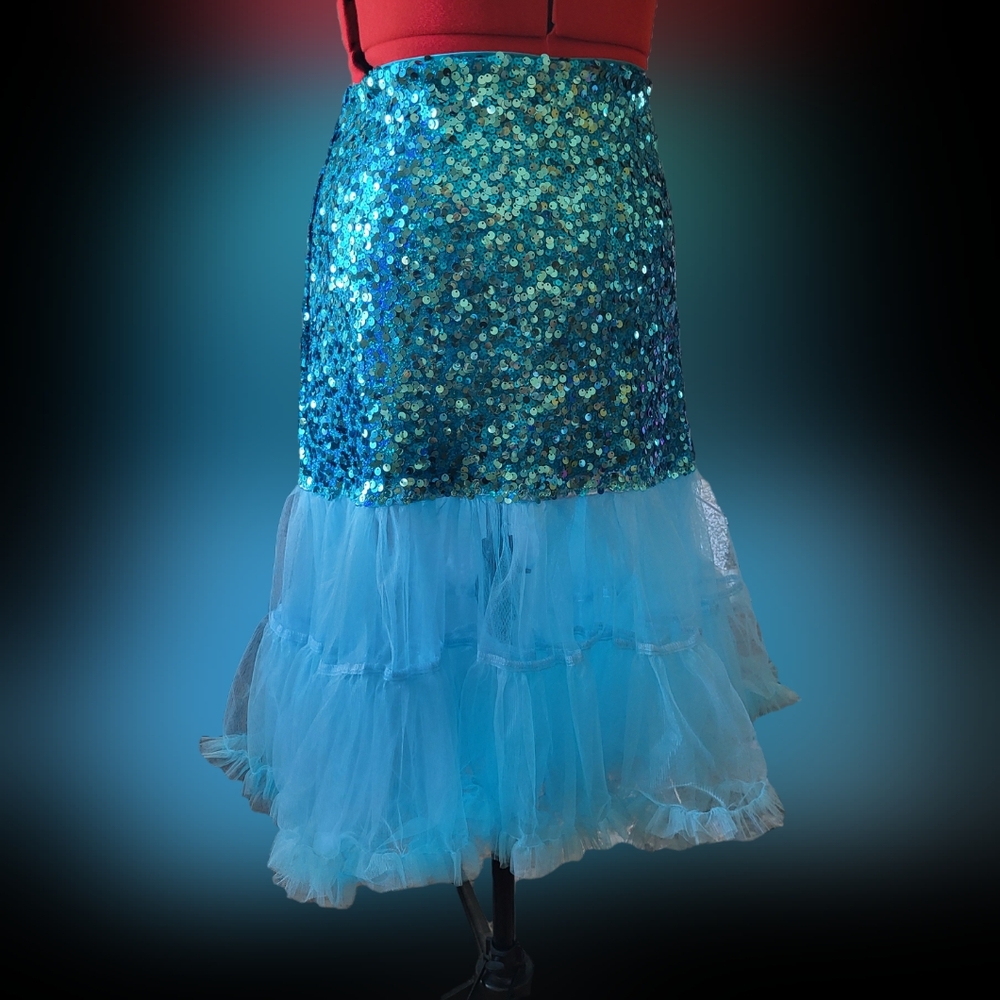 LA Upcycled Urban Outfitters Aqua Sequin Midi Skirt